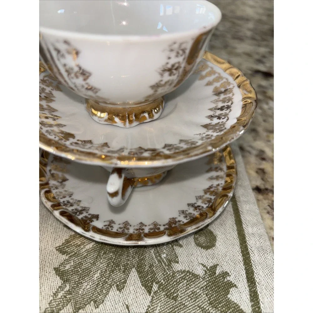 Gold Plate Bavarian Germany Courting Couple Tea Set‎ Service For Seven 3657